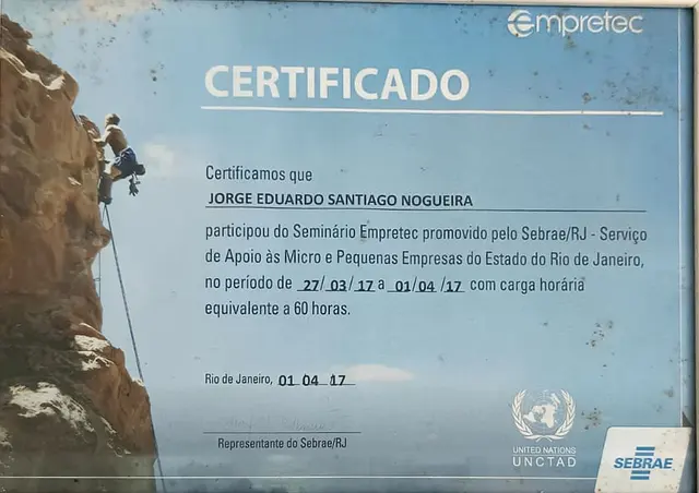Certificado: Seminário Empretec (60 horas) – Sebrae/RJ, ONU/UNCTAD (2017)